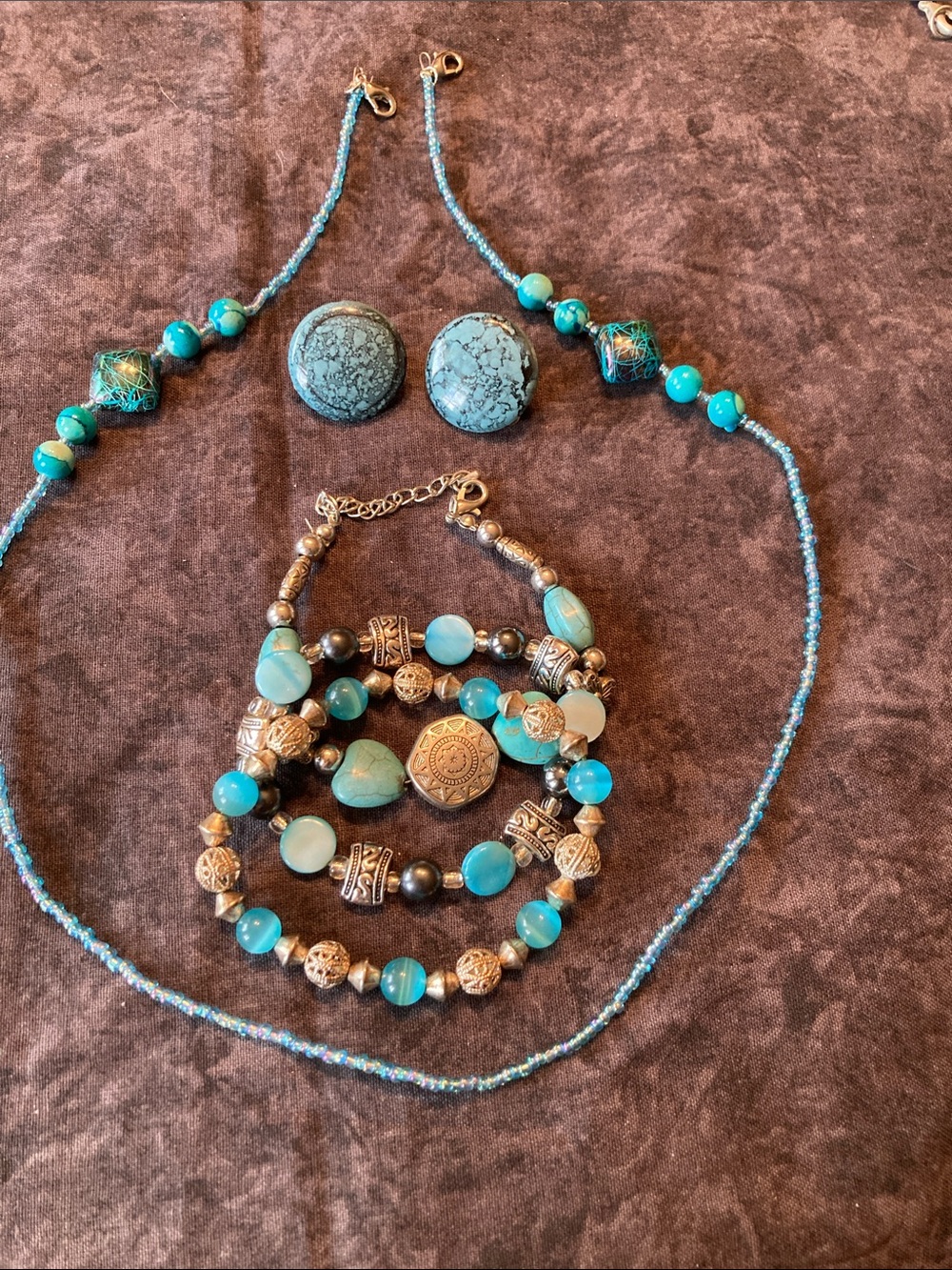 Southwestern Jewelry Set 3 Bracelets 1 Necklace, Earrings
